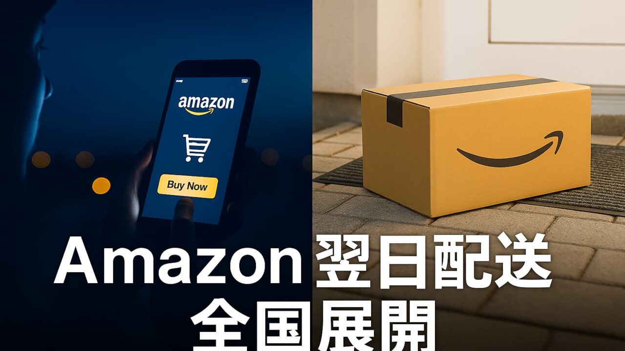 夜間にAmazonで注文する様子と翌日玄関に届く段ボールの構成比較画像